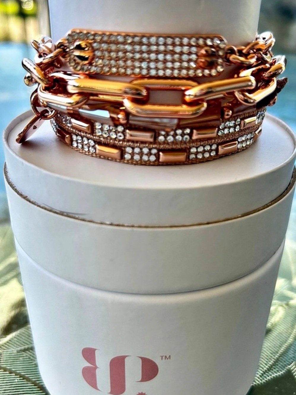 Bomb Party Rose Gold Stack Bracelet in Gold & Brown